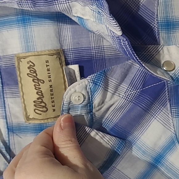 Wrangler WMS 2XL Western Snap Button Down Shirt Blue Purple White Long Sleeve - Picture 3 of 9